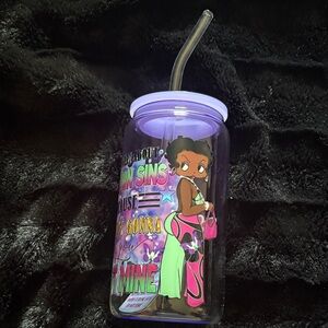 Purple Cartoon Character Tumbler with Straw